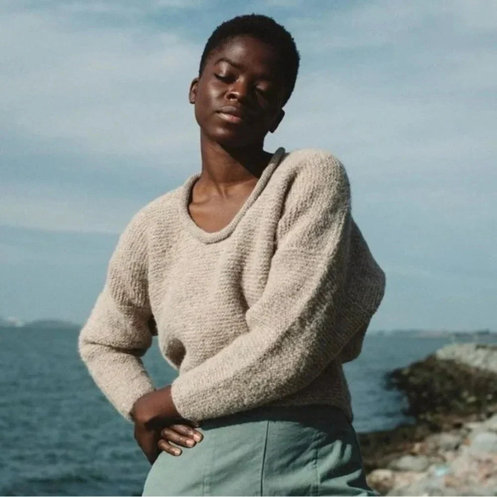 Cozy Women's Crew Neck Sweater in Cream